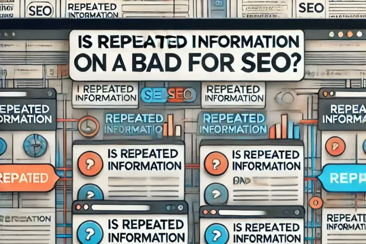A digital illustration of a website layout with overlapping or duplicated content sections, representing repeated information.