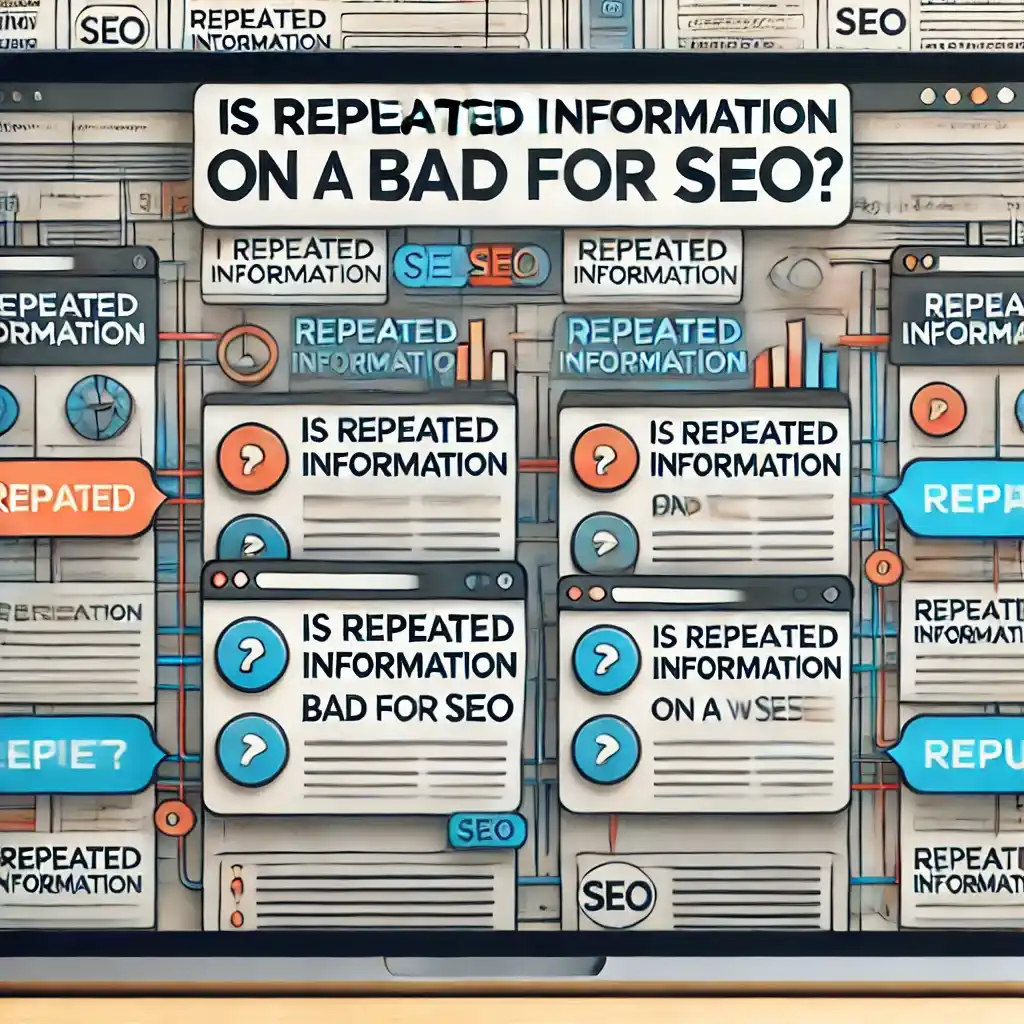 A digital illustration of a website layout with overlapping or duplicated content sections, representing repeated information.